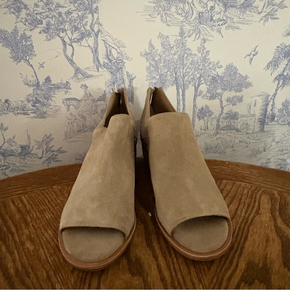 Sofft Taupe Suede Peep-Toe Mules